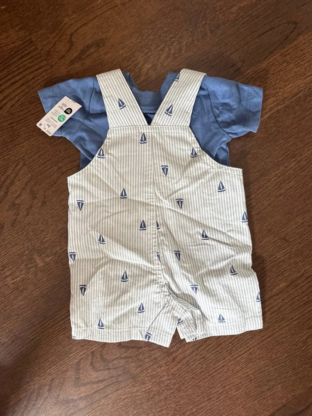 Carter's Blue Tee with Striped Sailboat Short Overalls